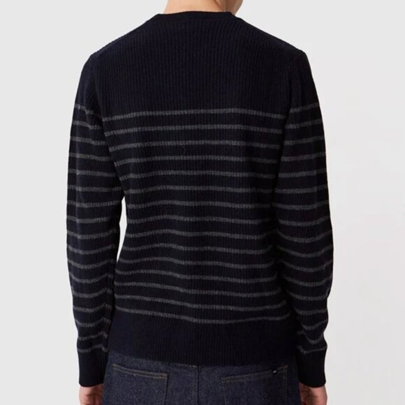 Wood Wood Wool Blend Sweater Louis Jumper Double A Navy Striped Made in Italy - Picture 2 of 14